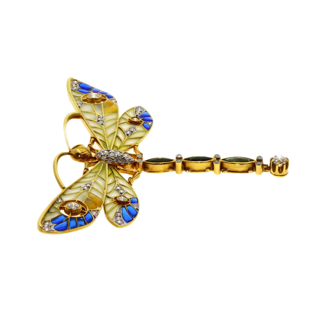 MASRIERA Brooch 18K Yellow Gold gold Cloisonne Tourmaline Diamond Women Used Authentic