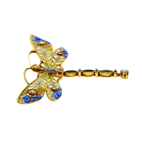 MASRIERA Brooch 18K Yellow Gold gold Cloisonne Tourmaline Diamond Women Used Authentic
