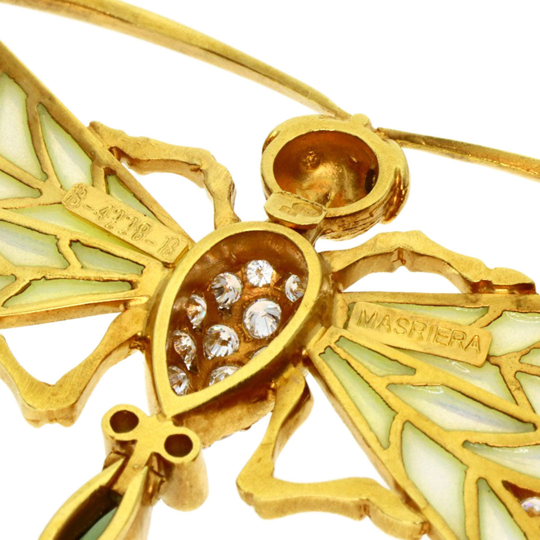 MASRIERA Brooch 18K Yellow Gold gold Cloisonne Tourmaline Diamond Women Used Authentic