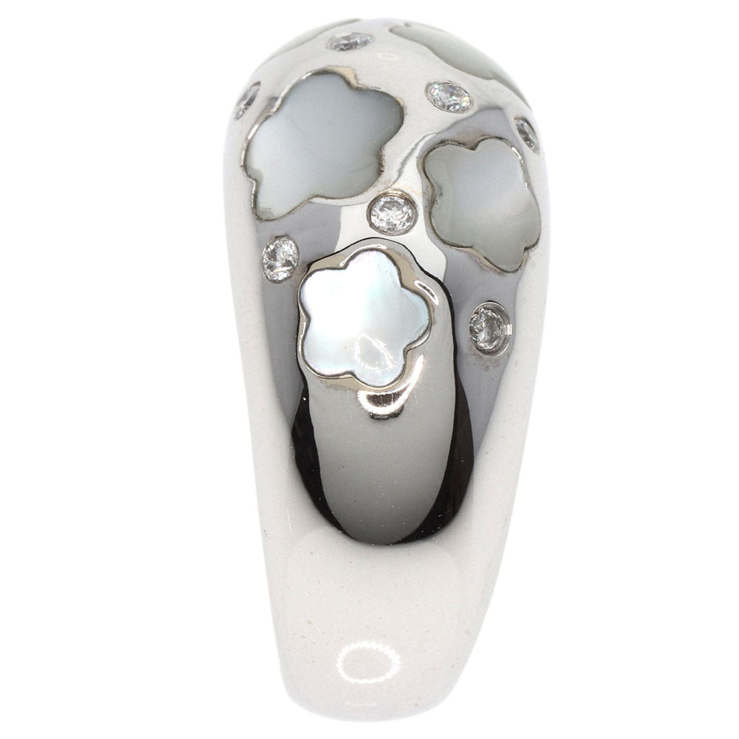 Ponte Vecchio Ring K18WG Silver White Shell Diamond Women Used Authentic