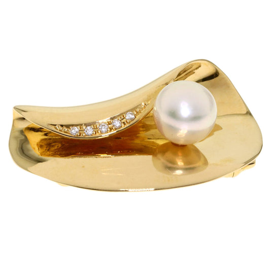TASAKI Brooch 18K Yellow Gold gold Akoya Pearl Diamond Women Used Authentic