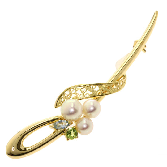 TASAKI Brooch 18K Yellow Gold gold Akoya Pearl Peridot Blue Topaz Women Used Authentic