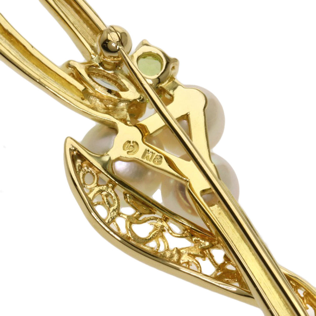 TASAKI Brooch 18K Yellow Gold gold Akoya Pearl Peridot Blue Topaz Women Used Authentic