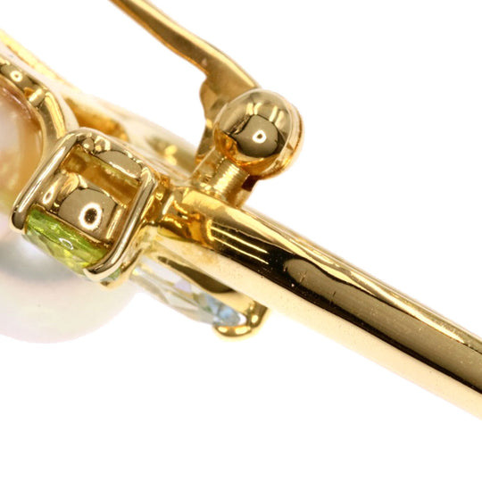 TASAKI Brooch 18K Yellow Gold gold Akoya Pearl Peridot Blue Topaz Women Used Authentic