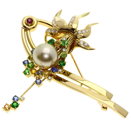 MITSUO KAJI Brooch 18K Yellow Gold gold South Sea Pearl Women Used Authentic