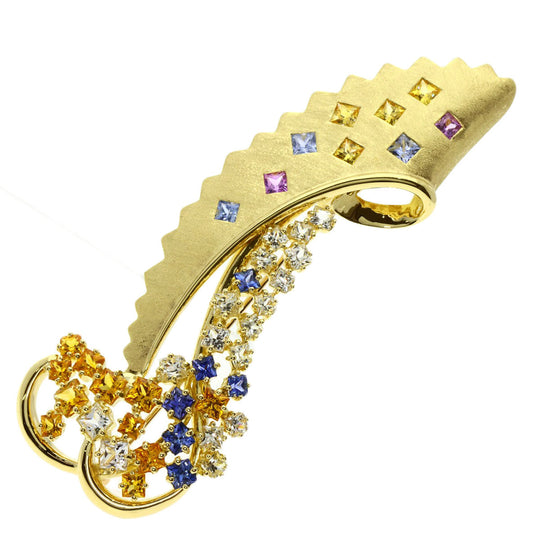 JUNE Brooch 18K Yellow Gold gold sapphire Women Used Authentic