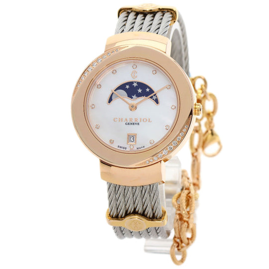 CHARRIOL Watches Quartz ST35 Gold Plated , Stainless Steel gold Saint-Tropez Moon Phase Diamond White shell dial mens Used Authentic