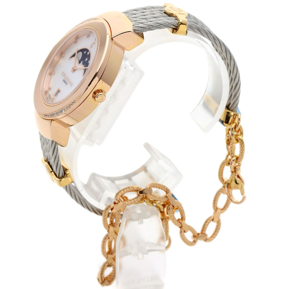 CHARRIOL Watches Quartz ST35 Gold Plated , Stainless Steel gold Saint-Tropez Moon Phase Diamond White shell dial mens Used Authentic