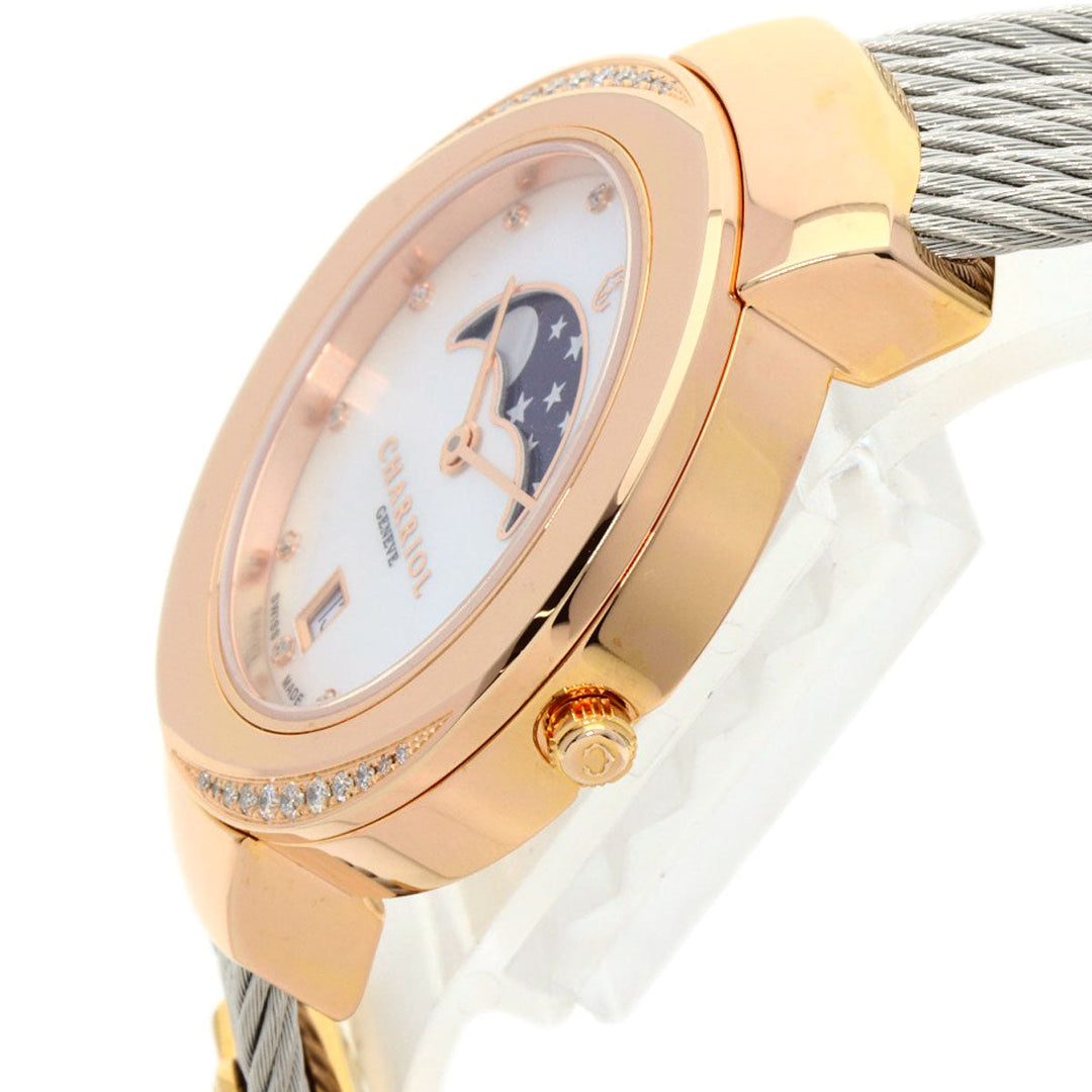 CHARRIOL Watches Quartz ST35 Gold Plated , Stainless Steel gold Saint-Tropez Moon Phase Diamond White shell dial mens Used Authentic