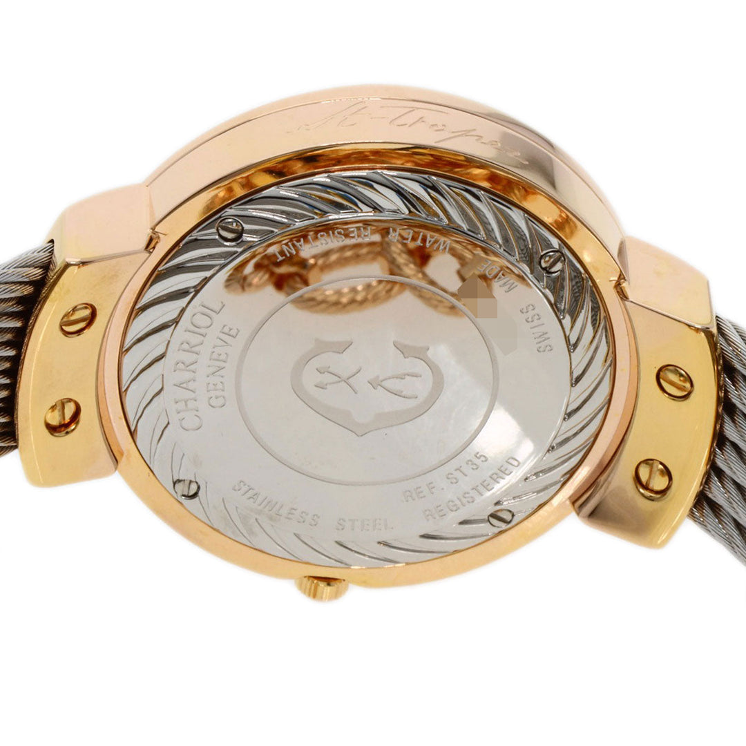 CHARRIOL Watches Quartz ST35 Gold Plated , Stainless Steel gold Saint-Tropez Moon Phase Diamond White shell dial mens Used Authentic