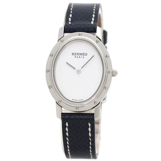 HERMES Watches Quartz CO1.510 Stainless Steel, Leather Silver Clipper oval white dial Women Used Authentic