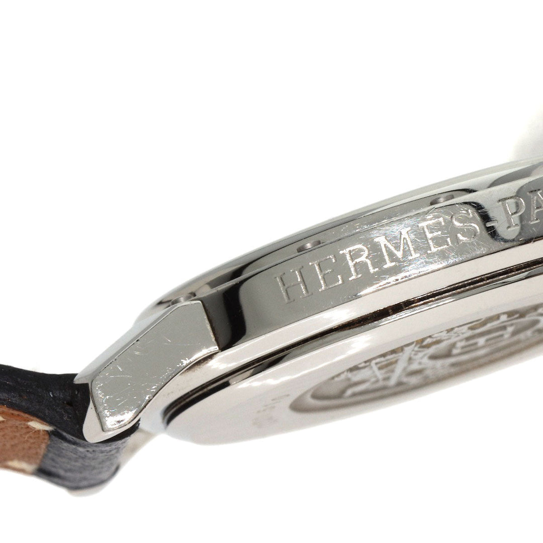 HERMES Watches Quartz CO1.510 Stainless Steel, Leather Silver Clipper oval white dial Women Used Authentic