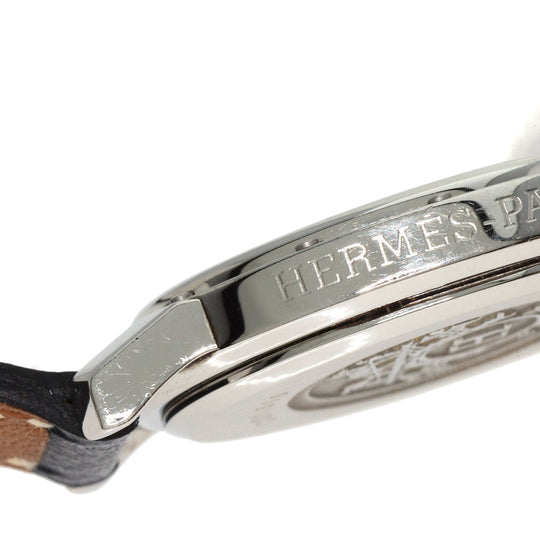 HERMES Watches Quartz CO1.510 Stainless Steel, Leather Silver Clipper oval white dial Women Used Authentic