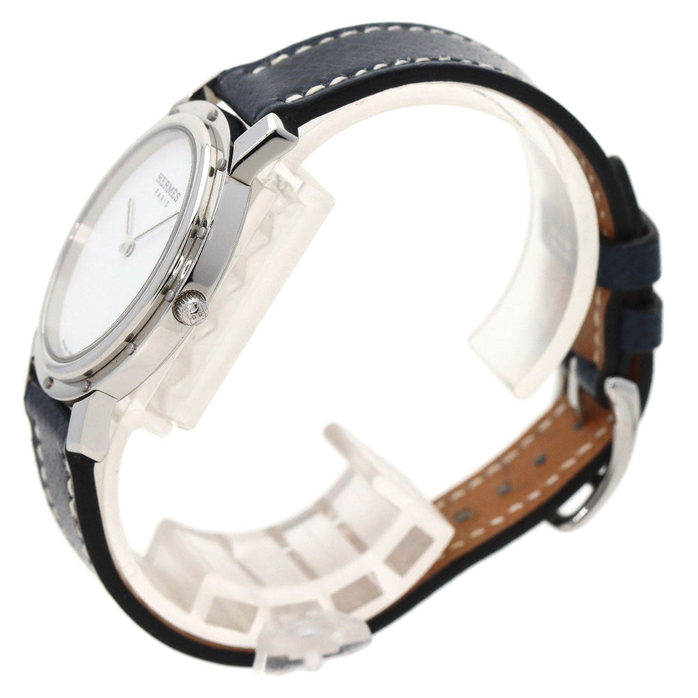 HERMES Watches Quartz CO1.510 Stainless Steel, Leather Silver Clipper oval white dial Women Used Authentic