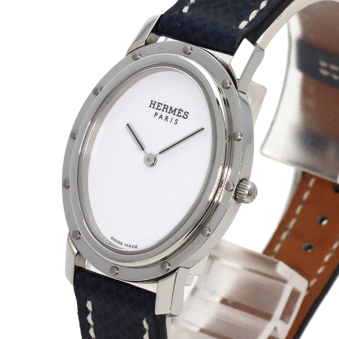HERMES Watches Quartz CO1.510 Stainless Steel, Leather Silver Clipper oval white dial Women Used Authentic
