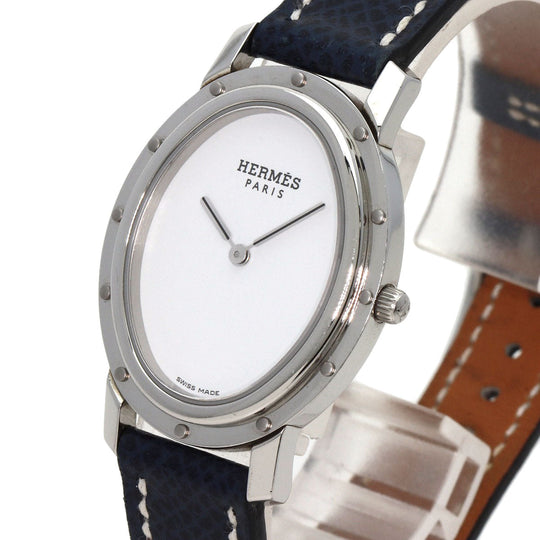 HERMES Watches Quartz CO1.510 Stainless Steel, Leather Silver Clipper oval white dial Women Used Authentic