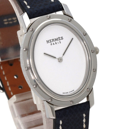 HERMES Watches Quartz CO1.510 Stainless Steel, Leather Silver Clipper oval white dial Women Used Authentic