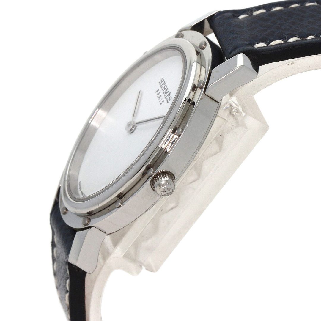 HERMES Watches Quartz CO1.510 Stainless Steel, Leather Silver Clipper oval white dial Women Used Authentic
