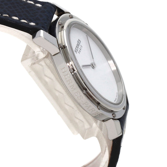 HERMES Watches Quartz CO1.510 Stainless Steel, Leather Silver Clipper oval white dial Women Used Authentic