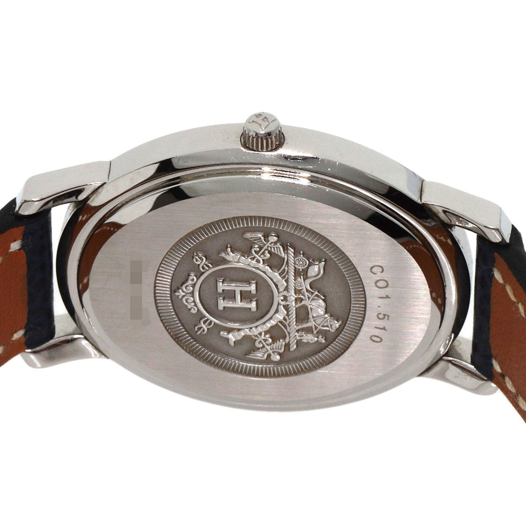 HERMES Watches Quartz CO1.510 Stainless Steel, Leather Silver Clipper oval white dial Women Used Authentic