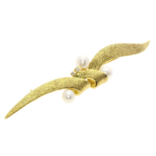 MIKIMOTO Brooch 18K Yellow Gold gold Freshwater Pearl Diamond Women Used Authentic