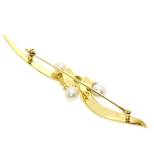 MIKIMOTO Brooch 18K Yellow Gold gold Freshwater Pearl Diamond Women Used Authentic