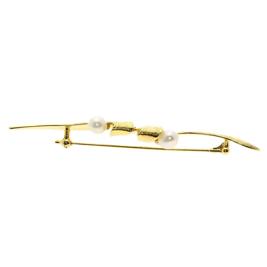 MIKIMOTO Brooch 18K Yellow Gold gold Freshwater Pearl Diamond Women Used Authentic