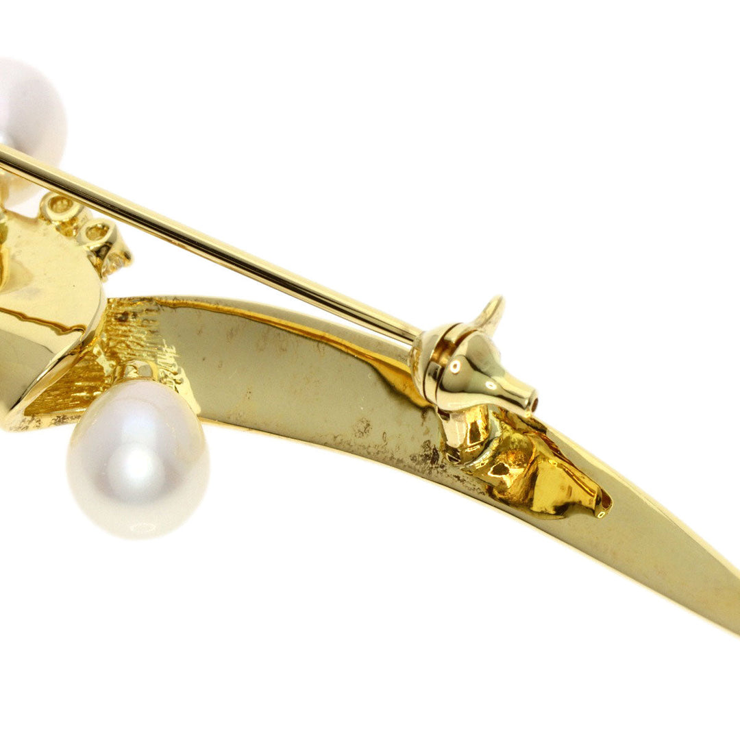 MIKIMOTO Brooch 18K Yellow Gold gold Freshwater Pearl Diamond Women Used Authentic