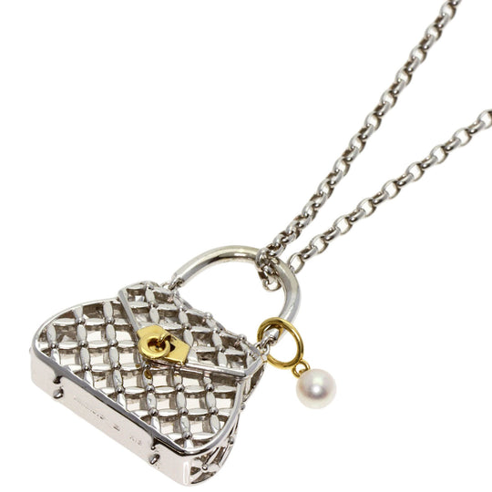 MIKIMOTO Necklace SV , K18 Silver Pearl Bag Motif Women Used Authentic