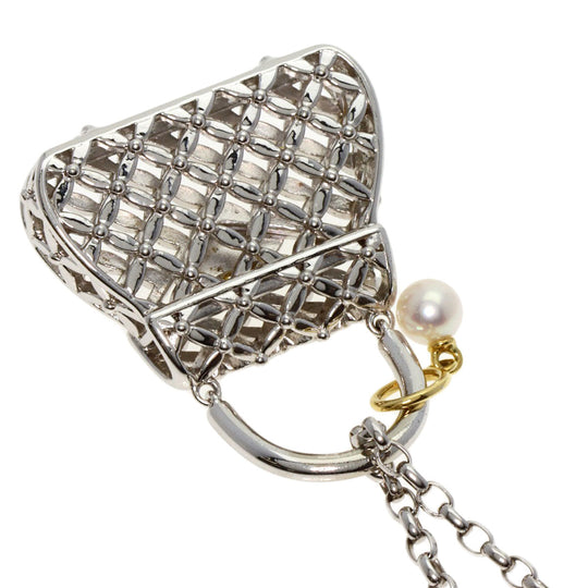 MIKIMOTO Necklace SV , K18 Silver Pearl Bag Motif Women Used Authentic