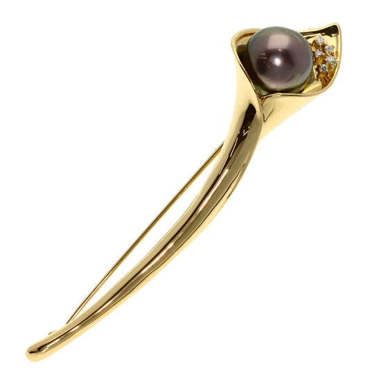TASAKI Brooch 18K Yellow Gold gold South Sea Black Pearl Diamond Women Used Authentic