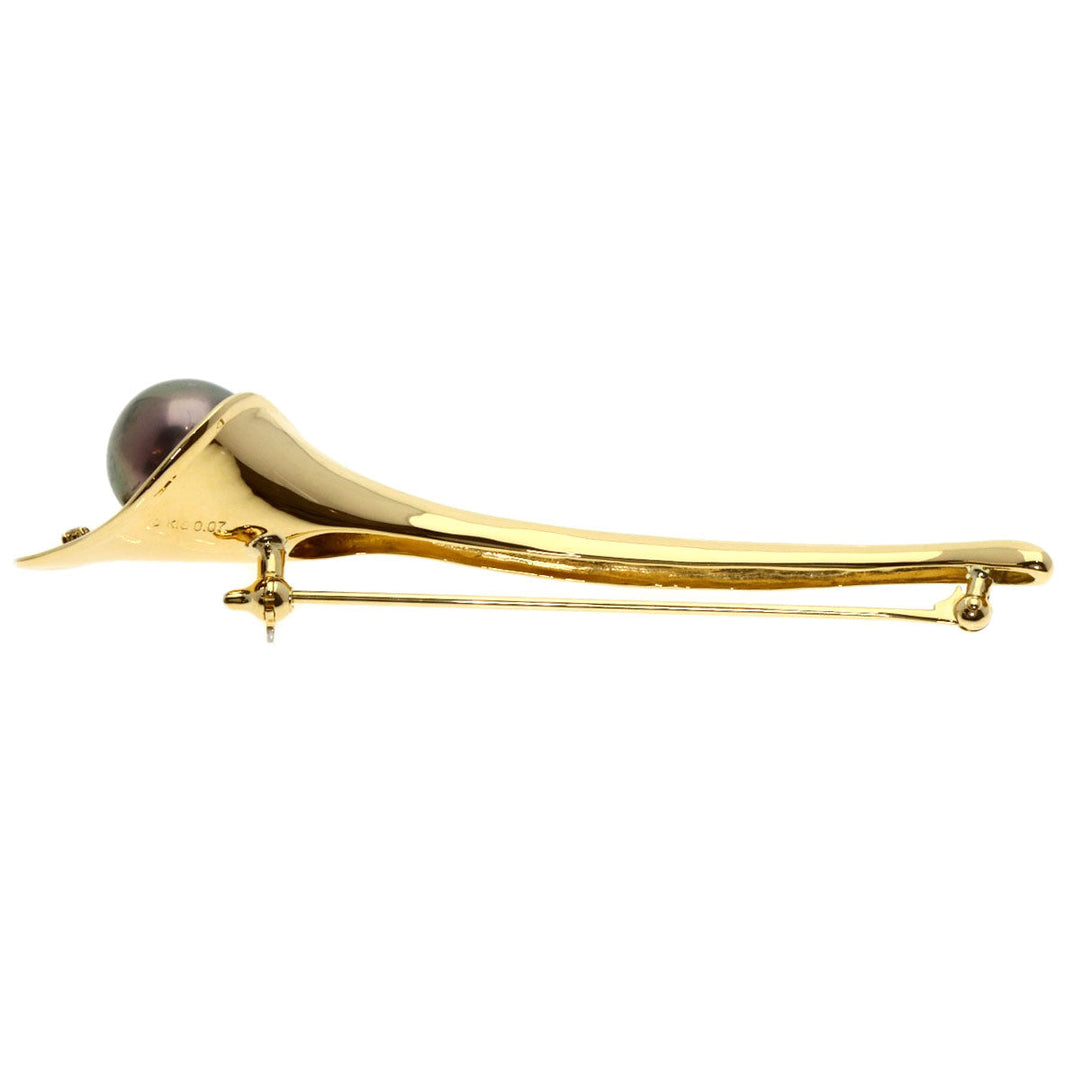 TASAKI Brooch 18K Yellow Gold gold South Sea Black Pearl Diamond Women Used Authentic