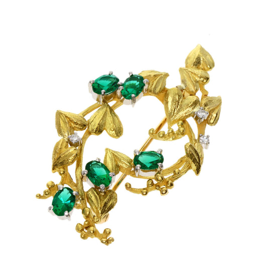 IWAKURA KOJI Brooch PT900 gold Emerald Diamond