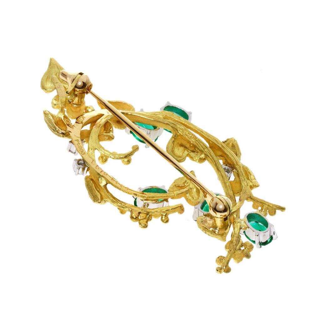 IWAKURA KOJI Brooch PT900 gold Emerald Diamond