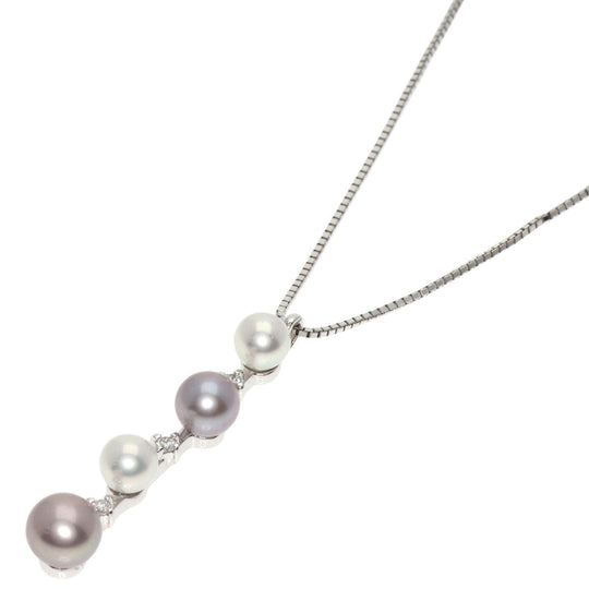TASAKI Necklace K18WG Silver Freshwater Pearl Diamond Women Used Authentic