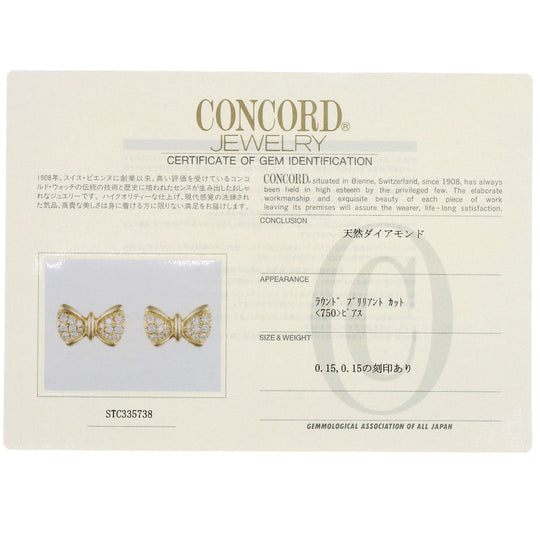 Concord Earring 18K Yellow Gold gold Ribbon motif Diamond Women Used Authentic