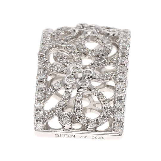Queen Pendant top K18WG Silver diamond Women Used Authentic