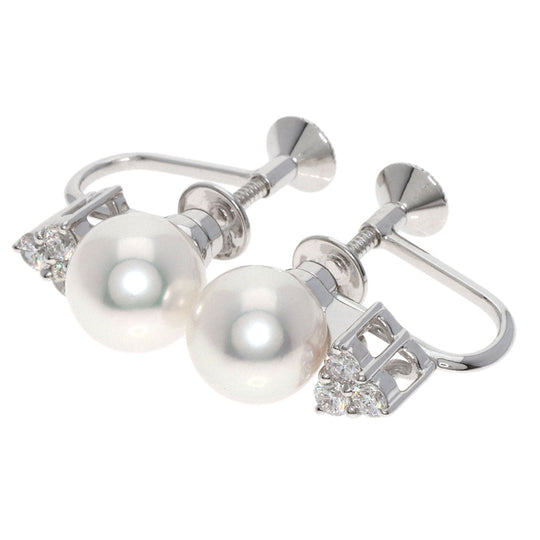 MIKIMOTO Earring K18WG Silver Akoya Pearl Diamond Women Used Authentic