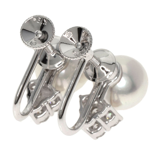 MIKIMOTO Earring K18WG Silver Akoya Pearl Diamond Women Used Authentic