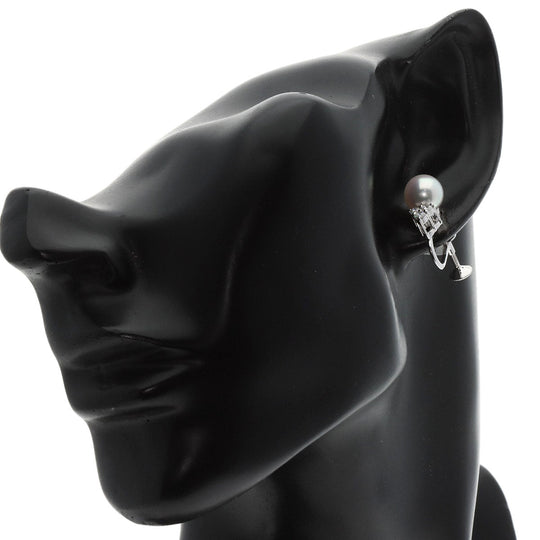 MIKIMOTO Earring K18WG Silver Akoya Pearl Diamond Women Used Authentic