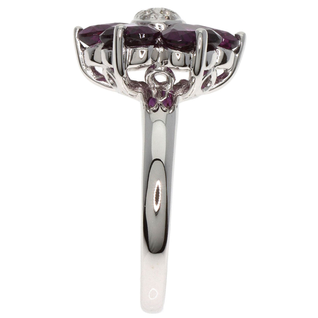 Ponte Vecchio Ring K18WG Silver Garnet diamond Women Used Authentic