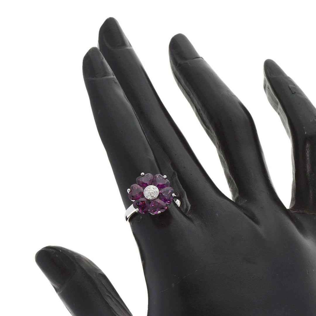 Ponte Vecchio Ring K18WG Silver Garnet diamond Women Used Authentic