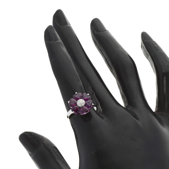Ponte Vecchio Ring K18WG Silver Garnet diamond Women Used Authentic