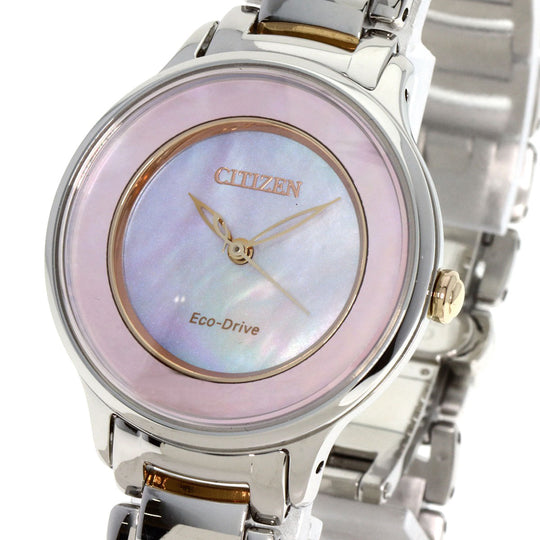 CITIZEN Watches Eco Drive EM0476-84Y Stainless Steel , Stainless Steel Silver El Eco Drive Pink shell dial Women Used Authentic
