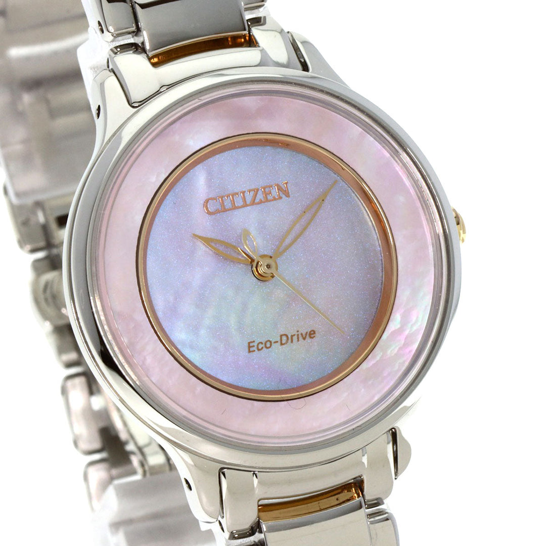 CITIZEN Watches Eco Drive EM0476-84Y Stainless Steel , Stainless Steel Silver El Eco Drive Pink shell dial Women Used Authentic