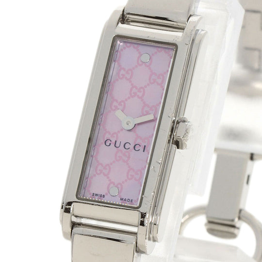 GUCCI Watches Quartz 109 Stainless Steel , Stainless Steel Silver Square face GG dial Pink shell dial Women Used Authentic