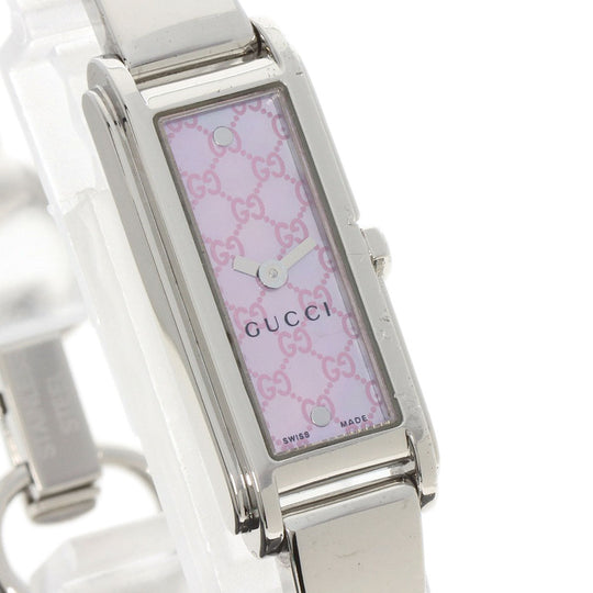 GUCCI Watches Quartz 109 Stainless Steel , Stainless Steel Silver Square face GG dial Pink shell dial Women Used Authentic