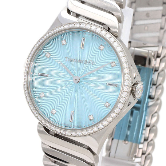 TIFFANY&Co. Watches Quartz Stainless Steel , Stainless Steel Silver Metro 2 12P Diamond Light blue dial Women Used Authentic
