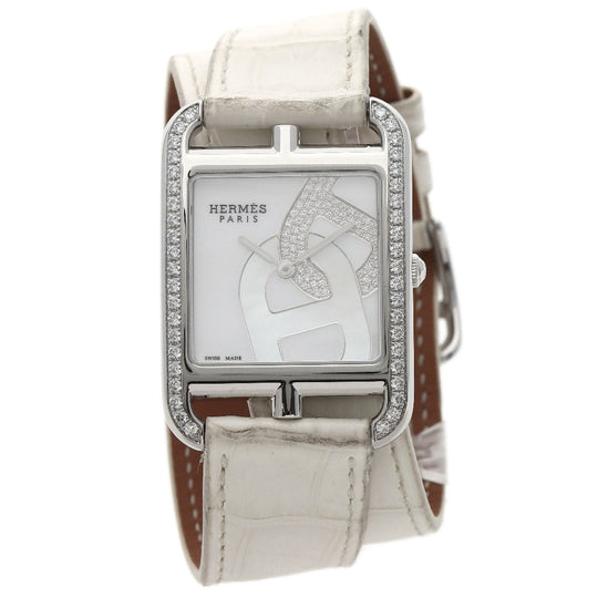 HERMES Watches Quartz CC3.730 Stainless Steel, Leather, Diamond Silver Cape Cod Chene Dunkle White shell dial Women Used Authentic