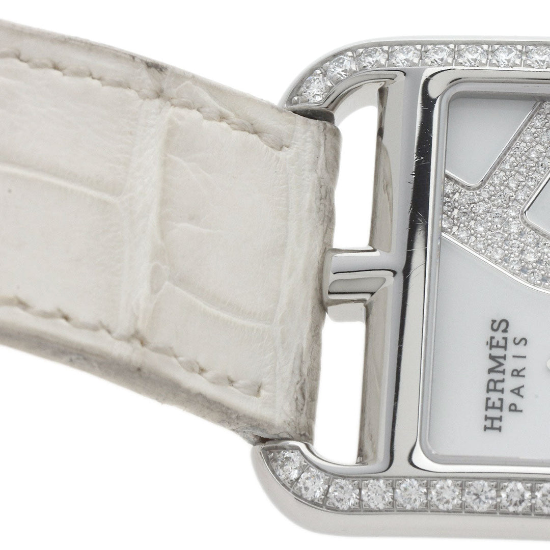HERMES Watches Quartz CC3.730 Stainless Steel, Leather, Diamond Silver Cape Cod Chene Dunkle White shell dial Women Used Authentic